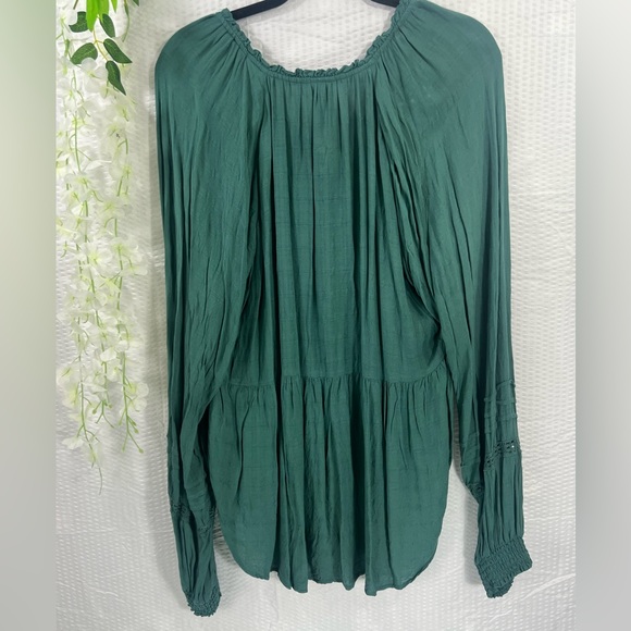 Knox Rose Womens Sz XL Green Lace Balloon Sleeve Boho Low High V Neck Shirt Top - Picture 11 of 13